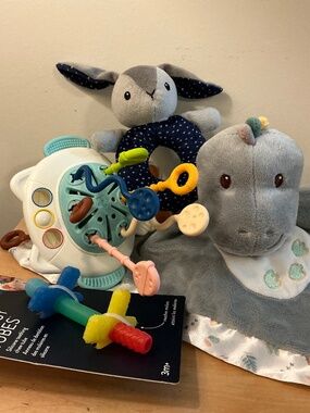 Baby Rattle, Montessori Sensory Toy, Teether, Douglas Baby Dino Lovey Plush Toy